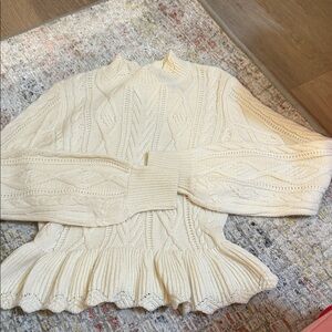 AQUA Cream Cable-Knit Peplum Sweater - Unbranded